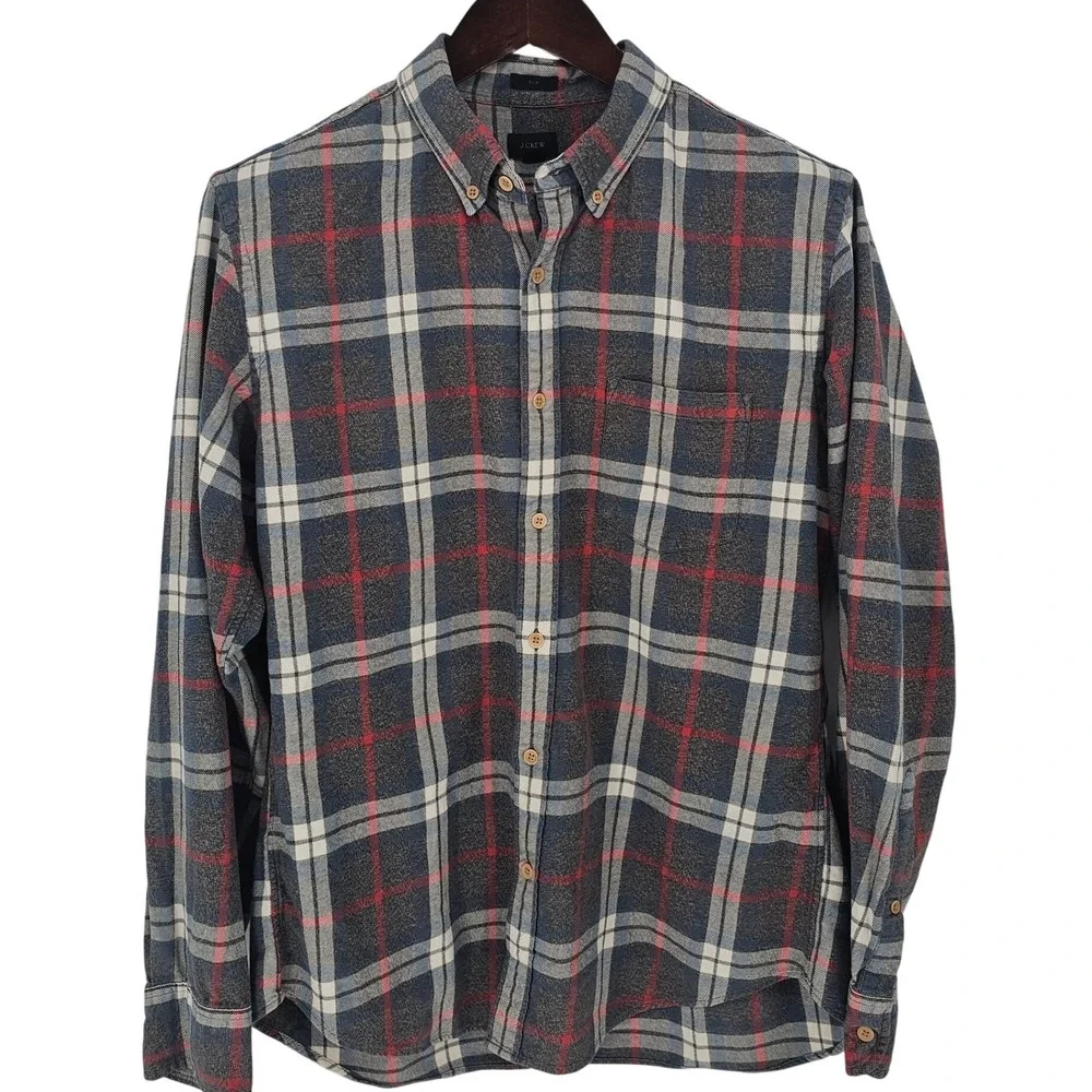 J Crew Men's Slim Fit‎ Plaid Flannel Button Down Shirt Long Sleeve Size L